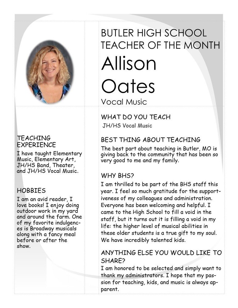 BHS September Teacher of the Month
